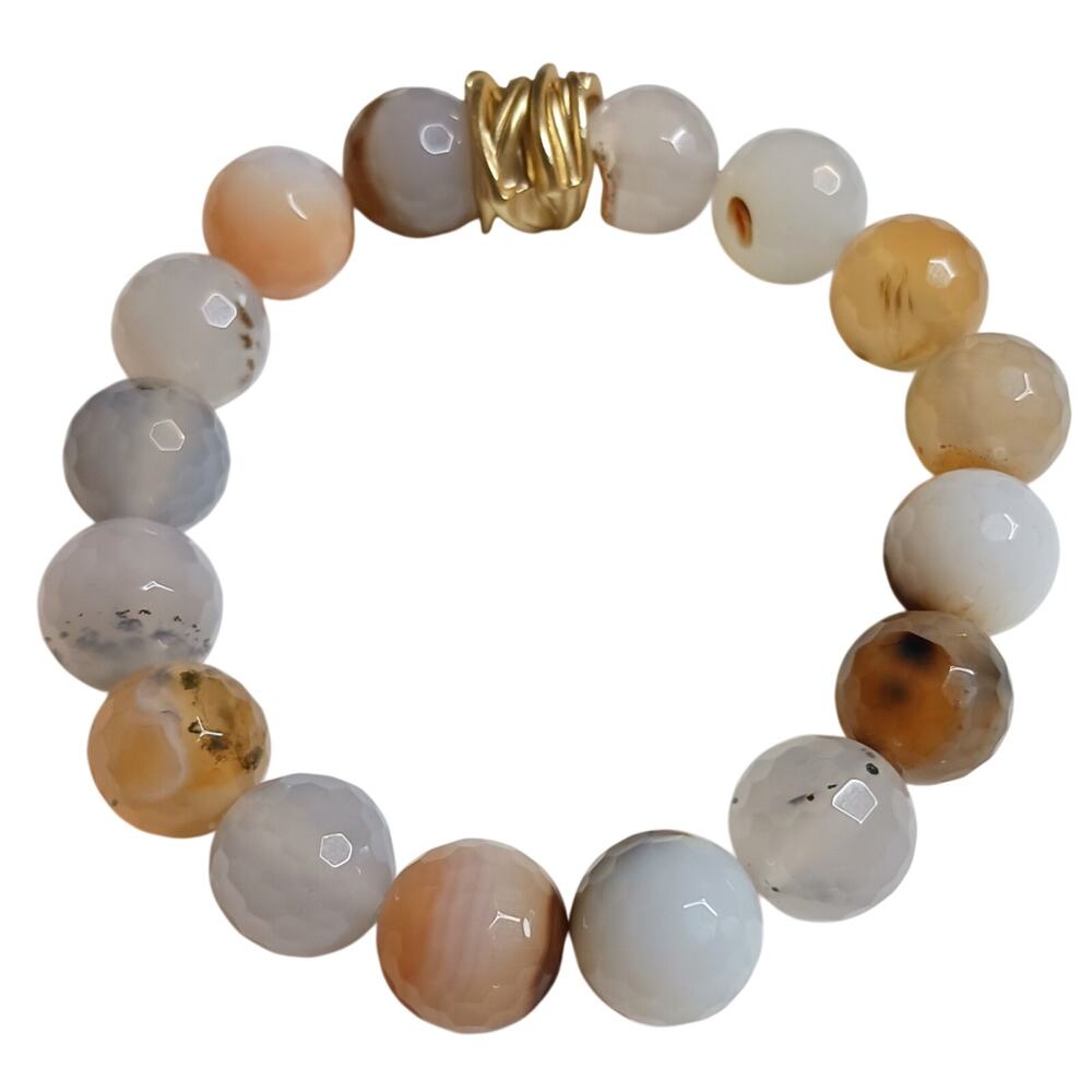 Vibrant Multicolor Natural Stone Beaded Stretch Bracelet Boho Earthy Modernist